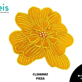 APLICACIÓN POLIESTER BRILLLOSO DECORADO FLOR CL2660MZ 22cmX20.5cm MOSTAZA