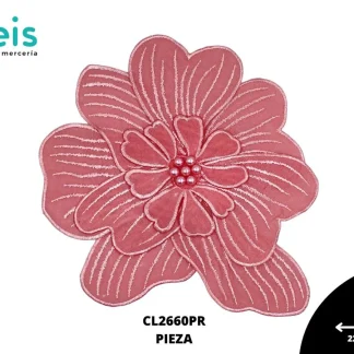 APLICACIÓN POLIESTER BRILLLOSO DECORADO FLOR CL2660PR 22cmX20.5cm PALO DE ROSA