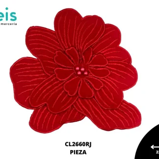 APLICACIÓN POLIESTER BRILLLOSO DECORADO FLOR CL2660RJ 22cmX20.5cm ROJO