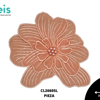 APLICACIÓN POLIESTER BRILLLOSO DECORADO FLOR CL2660SL 22cmX20.5cm SALMON