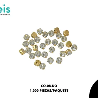 REMACHES METAL PIEDRA COSTURA CO-08-DO 8mm 1,000 PZ/PQT DORADO/CRISTAL
