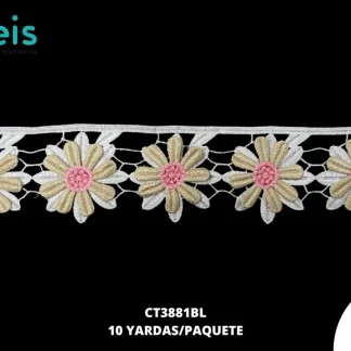 GUIPIUR BORDADO 3D CT3881BL BLANCO 7 CM 10 YARDAS/PAQUETE