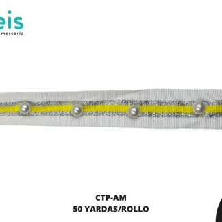 CINTA PAL AMARILLA CON PERLA 50YDS