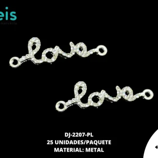 SEPARADOR METALICO PIEDRA LOVE 40mm REF: #21 PLATA 25 u/pqt