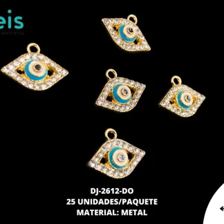 Dije Metalico Ojo Turco Piedra 13mm REF: W-4566 DORADO 25 u/pqt