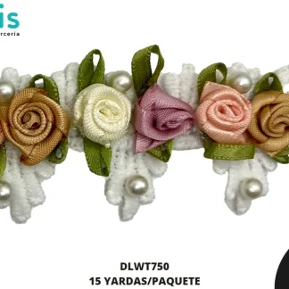 GUIPIUR BORDADO DECORADO DLWT750 BLANCO 3.2 CM 15 YARDAS/PAQUETE