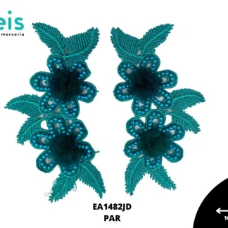APLICACIONES EN PAR COLOR POLIESTER BRILLOSO DECORADO EA1482JD 10cmX16cm JADE