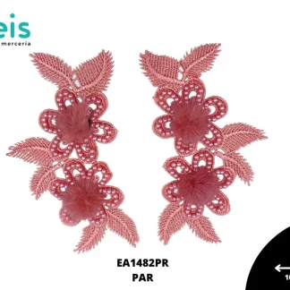 APLICACIONES EN PAR COLOR POLIESTER BRILLOSO DECORADO EA1482PR 10cmX16cm PALO DE ROSA