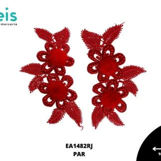 APLICACIONES EN PAR COLOR POLIESTER BRILLOSO DECORADO EA1482RJ 10cmX16cm ROJO