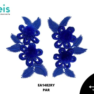 APLICACIONES EN PAR COLOR POLIESTER BRILLOSO DECORADO EA1482RY 10cmX16cm REY
