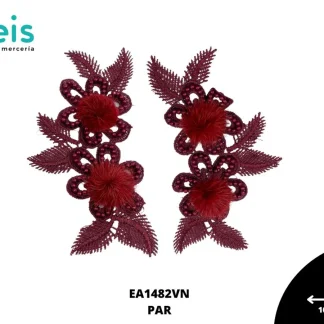 APLICACIONES EN PAR COLOR POLIESTER BRILLOSO DECORADO EA1482VN 10cmX16cm VINO
