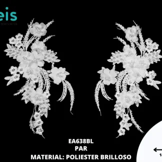 APLICACIONES EN PAR DECORADOS POLIESTER BRILLOSO EA638BL 14cmX10cm BLANCO