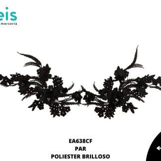 APLICACIONES EN PAR COLOR POLIESTER BRILLLOSO FLORAL EA638CF 14cmX10cm CAFE
