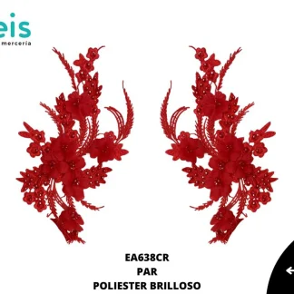 APLICACIONES EN PAR COLOR POLIESTER BRILLLOSO FLORAL EA638CR 14cmX10cm CORAL