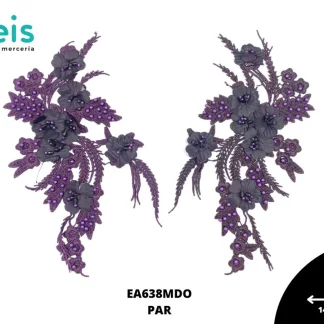 APLICACIONES EN PAR COLOR POLIESTER BRILLLOSO FLORAL EA638MDO 14cmX10cm MORADO