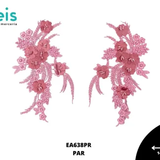 APLICACIONES EN PAR COLOR POLIESTER BRILLLOSO FLORAL EA638PR 14cmX10cm PALO DE ROSA