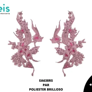 APLICACIONES EN PAR COLOR POLIESTER BRILLLOSO FLORAL EA638RS 14cmX10cm ROSA