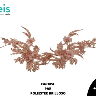 APLICACIONES EN PAR COLOR POLIESTER BRILLLOSO FLORAL EA638SL 14cmX10cm SALMON