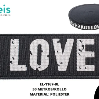 ELASTICO LOVE 9626 NEGRO/BLANCO 50 METROS