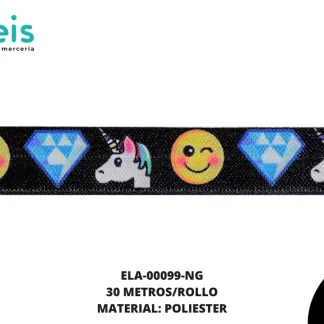 ELASTICO PULSERA ESTAMPADO 1.5 NEGRO 30 METROS