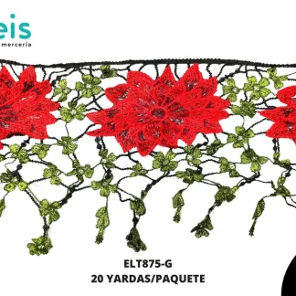 GUIPIUR BORDADO FLECOS ELT875-G ROJO 21 CM 20 YARDAS/PAQUETE