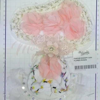 PARCHES BORDADOS Y ESTAMBRE SNOOPY CON FLORES TULL EP2374-EPE 18cmX25cm ROSAS