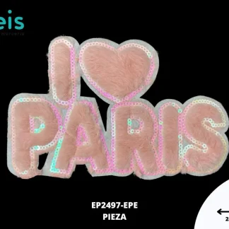 PARCHES BORDADOS Y ESTAMBRE I LOVE PARIS PELUCHE CON LENTEJUELA EP2497-EPE 24cmX15.5cm ROSA