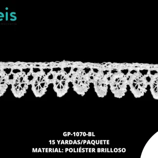 GUIPIUR POLIESTER BRILLOSO PLANO GP-1070-BL BLANCO 1.5 CM 15 YARDAS/PAQUETE