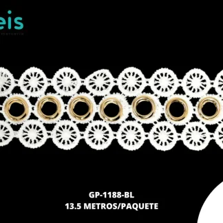 GUIPIUR SEDA DE LECHE DECORADO GP-1188-BL BLANCO 3.2 CM 15 YARDAS/PAQUETE