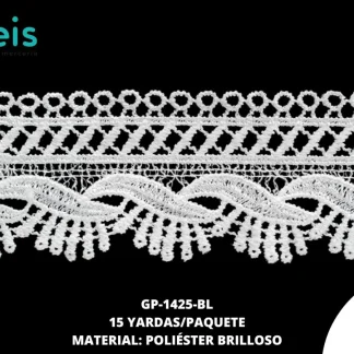 GUIPIUR POLIESTER BRILLOSO PLANO GP-1425-BL BLANCO 4.3 CM 15 YARDAS/PAQUETE