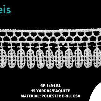 GUIPIUR POLIESTER BRILLOSO PLANO GP-1491-BL BLANCO 3.3 CM 15 YARDAS/PAQUETE