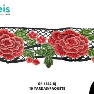 GUIPIUR BORDADO PLANO GP-1532-RJ ROJO 10.5 CM 10 YARDAS/PAQUETE
