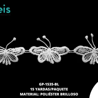 GUIPIUR POLIESTER BRILLOSO PLANO GP-1535-BL BLANCO 3.2 CM 15 YARDAS/PAQUETE