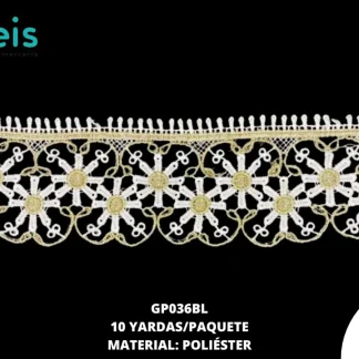 GUIPIUR BORDADO PLANO GP036BL BLANCO 7 CM 15 YARDAS/PAQUETE