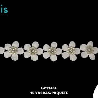 GUIPIUR SEDA DE LECHE DECORADO GP114BL BLANCO 3.5 CM 15 YARDAS/PAQUETE