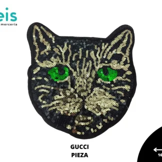 PARCHES LENTEJUELA GATO OJOS VERDES GUCCI 16.5cmX18cm