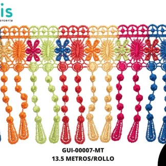 GUIPIUR BORDADO FLECOS GUI-00007-MT MULTICOLOR 10.5 CM 10 YARDAS/PAQUETE