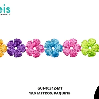 GUIPIUR BORDADO PLANO GUI-00312-MT MULTICOLOR 1.8 CM 15 YARDAS/PAQUETE