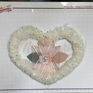 PARCHES BORDADOS Y ESTAMBRE CORAZON FLOR CENTRAL JH-2 19cmX16cm BLANCO