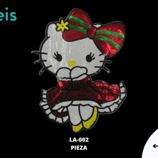 PARCHES LENTEJUELA KITTY VESTIDO Y MOÑO LA-002 ROJA