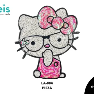 PARCHES LENTEJUELA KITTY CON VESTIDO Y LENTES LA-004 ROSA