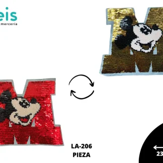 PARCHES LENTEJUELA REVERSIBLE "M" CON MICKEY LA-206 ROJA