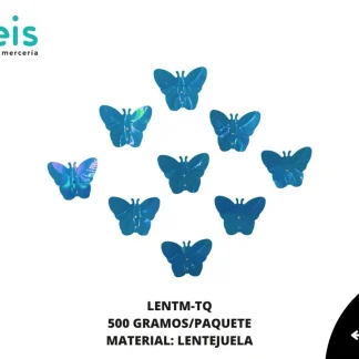 ACCESORIOS MARIPOSAS LENTEJUELA LENTM-TQ 2.2cmX2.2cm 500 GRS/PQT TURQUESA