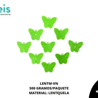 ACCESORIOS MARIPOSAS LENTEJUELA LENTM-VN 2.2cmX2.2cm 500 GRS/PQT VERDE NEON