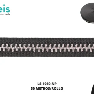 CINTA IMIT CIERRE 12MM NEGRO/PLATA 50M