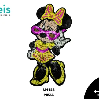 PARCHES LENTEJUELA MINNIE VESTIDO Y LENTES M1158 AMARILLO