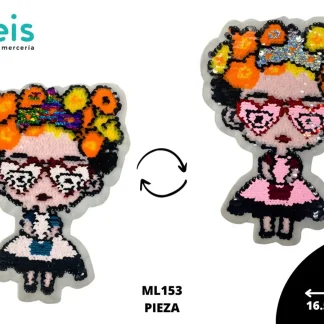 PARCHES LENTEJUELA REVERSIBLE FRIDA C/LENTES DE CORAZON ML153
