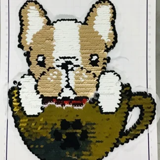PARCHES LENTEJUELA PERRO EN TAZA ML336 20cmX23cm