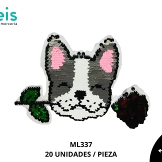 PARCHES LENTEJUELA REVERSIBLE PERRO CON ROSA ML337