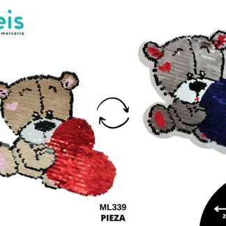 PARCHES LENTEJUELA OSO SENTADO CORAZON ML339